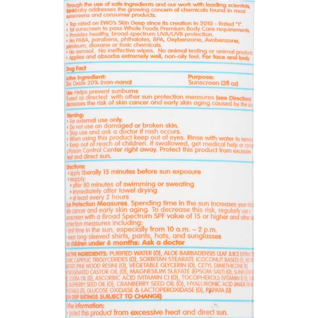 Think Baby SPF 50 Sunscreen (3 Oz)